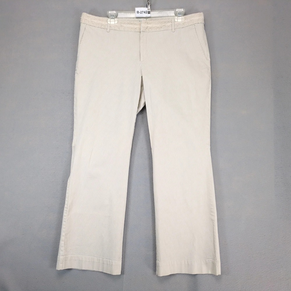 Old Navy Beige Pinstripe Bootcut Pants Womens 16 37x29 Lace Overlay Low-Rise Y2K